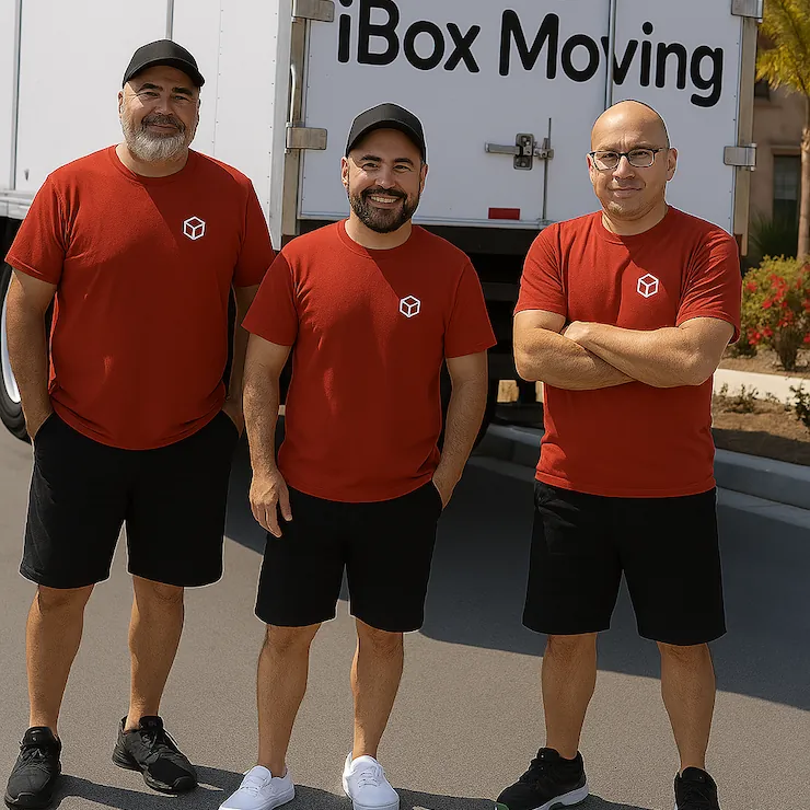 Happy Los Angeles movers standing by their moving truck after a successful relocation